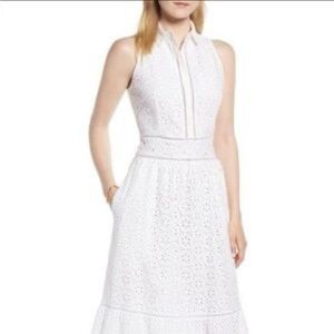 1901 Cotton White Eyelet Cottagecore Button Up Sleeveless Bohemian Midi Dress 12
